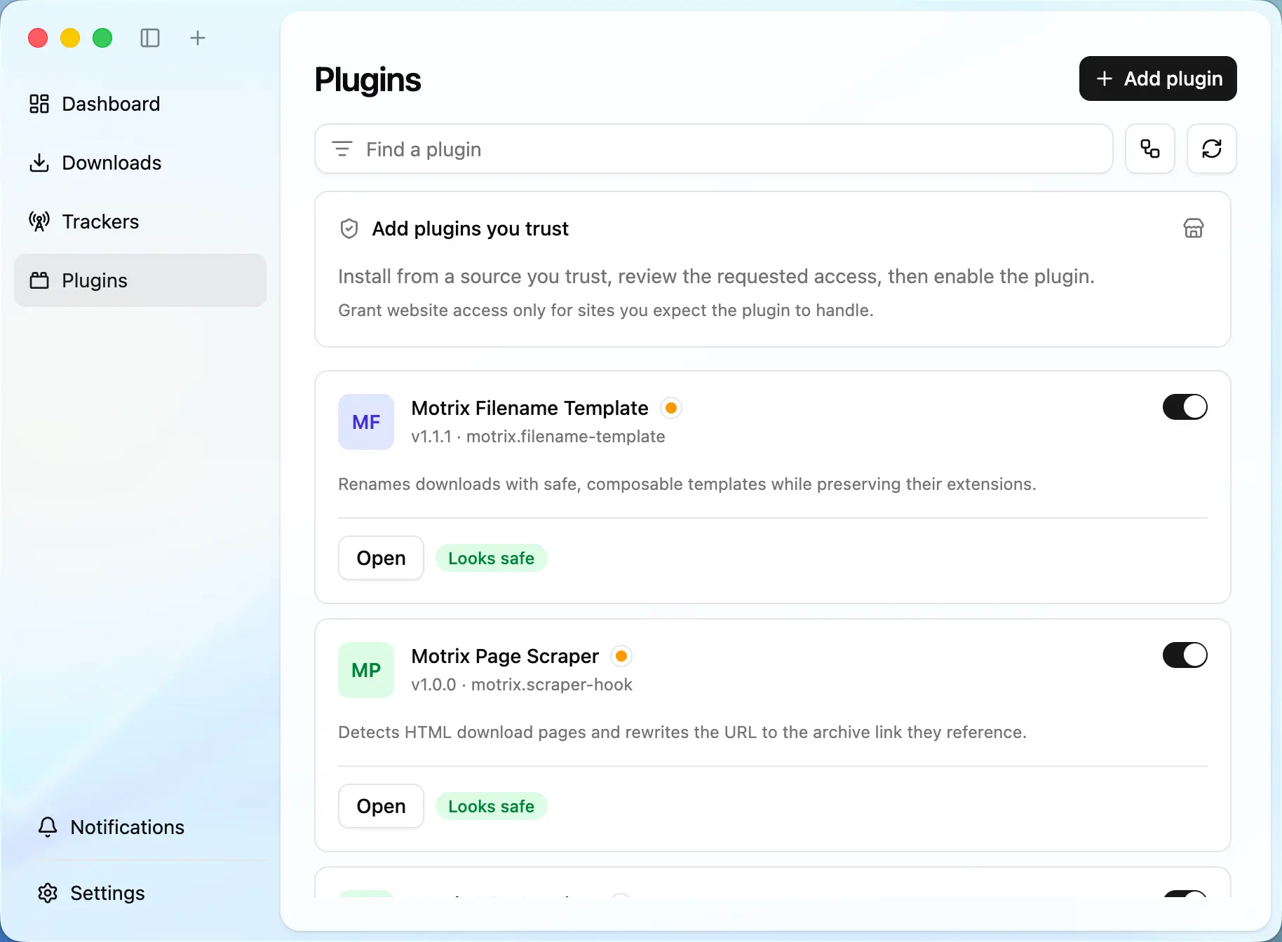 Do more with Motrix plugins — Motrix app interface